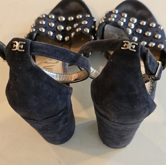 Anthropolo Sam Edelman Strap Heel Women Yaria Blue Leather Studded Ankle… - Picture 8 of 16